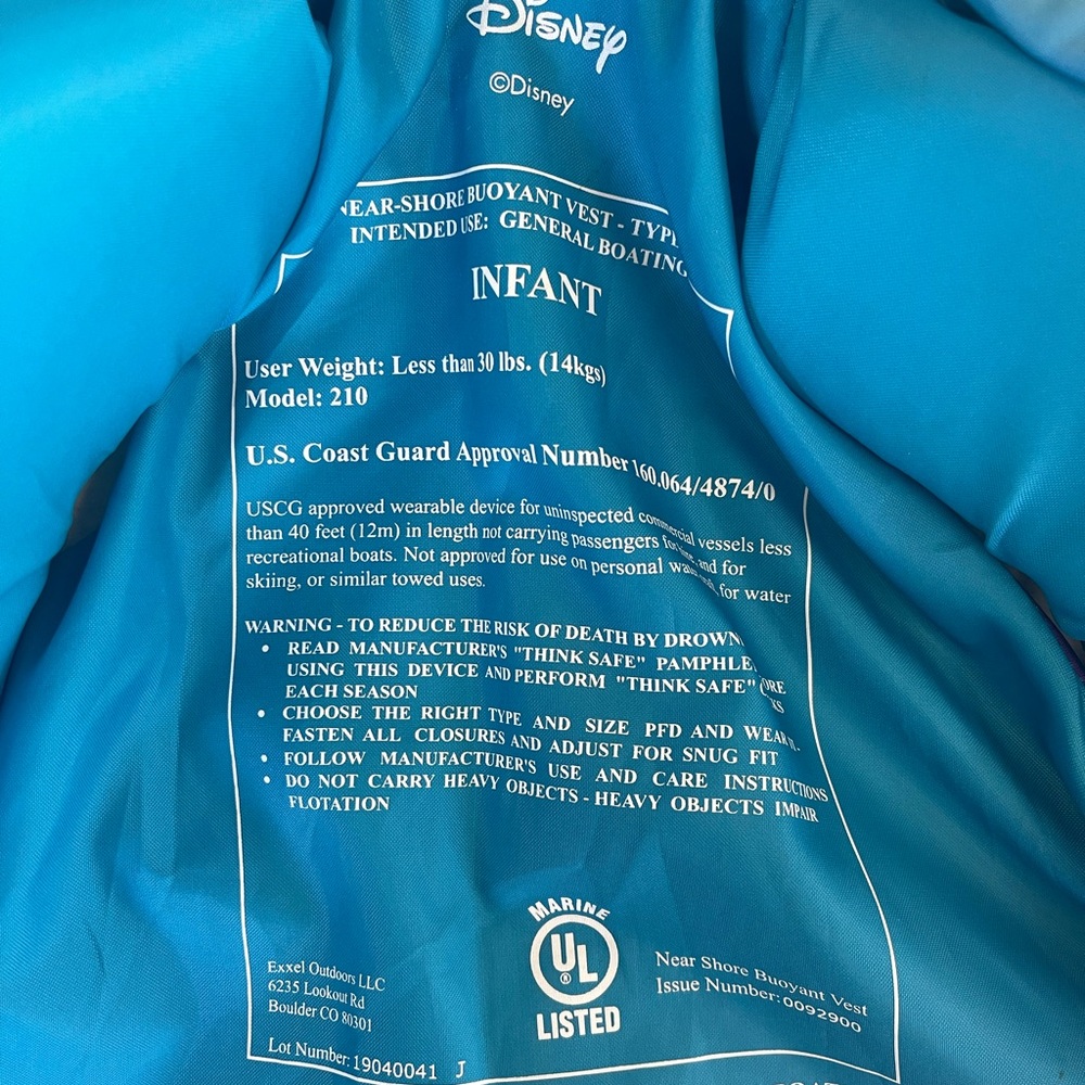 Like new. Infant life jacket less than 30#